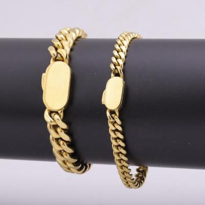 China European and American titanium personality hip-hop bracelet men's and women's handmade gold stainless steel Cuban chain Simple Hiphop titanium for sale