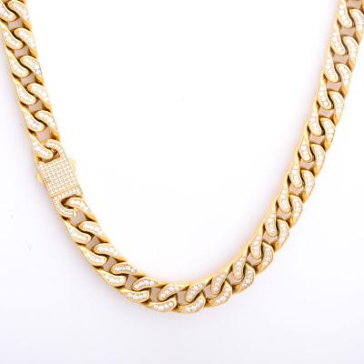 China Male Chain Necklace Cuban Zircon Hiphop Hip Hop Stainless Steel Diamond Accessories Jewelry Gold Plating Shiny Finish Chain Necklace for sale