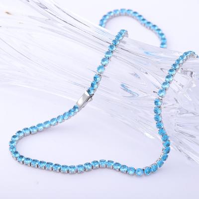 China Chain Necklace Diamond Jewelry Stainless Steel Tennis Chain Necklace Hiphop Women Hip Hop Jewelry Mens Silver Tennis Chokers With Blue Zircon for sale