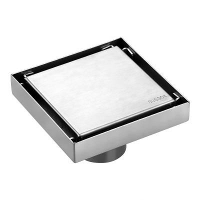 中国 4 Inch SUS304 Stainless Steel Modern Square Shower Floor Drain With Tile Insert Grate Cover Invisible Strainer Swept Bathroom Drainer 販売のため