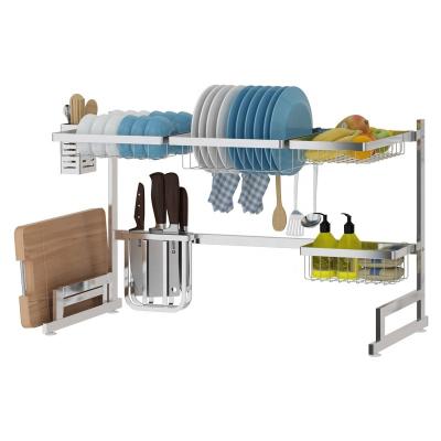 Κίνα 65/85cm Stainless Steel Kitchen Shelf Workable Over The Sink Organizer Dish Rack Drying Rack Draining Shelf Storage Organizer προς πώληση