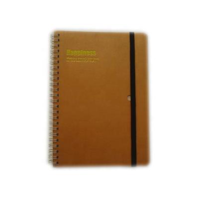 China High Quality Hardcover Stamped Logo on Specialty Paper Cover Metal Spiral Binding Elastic Band A5 Silver Notebook for School Student for sale