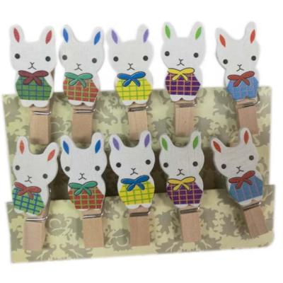 China Europe Mashimaro 2D Rabbit Shaped Wooden Pegs , Cute Colorful Wooden Clips for sale