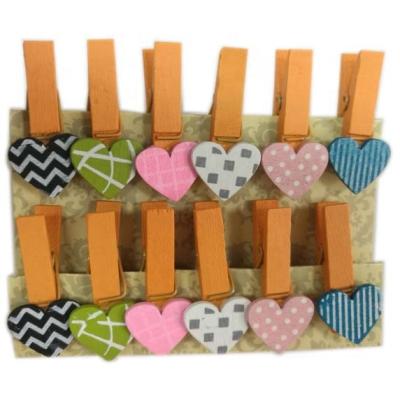 China Europe six colorful heart-shaped wooden crafts of love clips pegs the decorative clothespins for sale