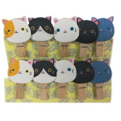 China Europe 2D Cute Cat Face Design Shaped Wooden Pegs, Cute Colorful Wooden Clothespins for sale