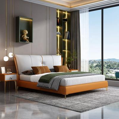 China Elegant Genuine Leather Pink King Size Minimalist Hotel Full Size Bed View (The Other) Soft White Nordic Wooden Luxury Italian Modern Adjustable For Sale for sale