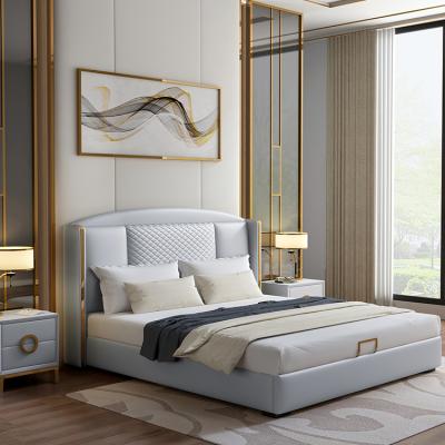 China Direct Selling Solid Wood Furniture Direct Sale Luxury Interior Leather Super Queen Bed for sale