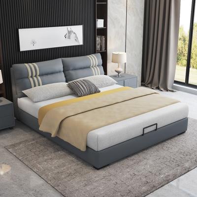 China Storage Plywood Household Furniture Set Air Land Comfortable Solid Wood PU Backrest Leather Bed for sale