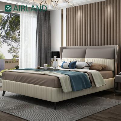 China (Other) Furniture Stainless Steel Solid Wood Adjustable High End Titanium-Plated High Quality Leather Bed for sale