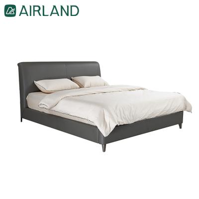 China High Quality Stainless Steel Air-Land Stable Foot Accessories Hardware Genuine Leather Bedstead Hotel Home Bedroom Bed Genuine Leather Solid Wood Modern View for sale