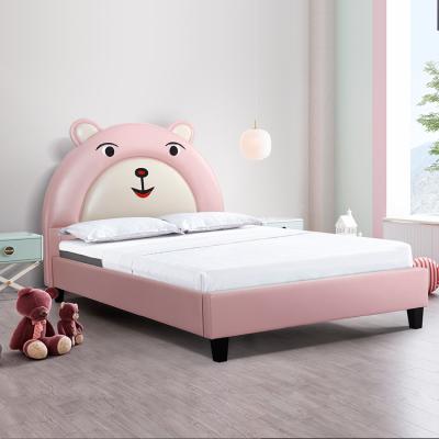 China Cute children's pine backrest pattern cartoon frame high quality hot sale bed single bed wooden high quality leather for sale