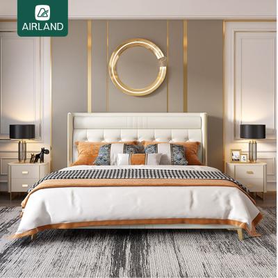 China (Size) Wholesale Adjustable Hotel Bedrooms Upholstered Beds Modern Design European Style Queen Upholstered King Size Bed Leather Frame for sale