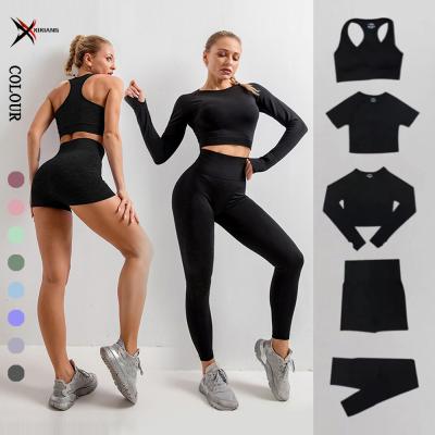 China Antibacterial Seamless Yoga Set Gym Clothing Workout Clothes For Women Gym Set High Waist Sports Equipment Yoga Fitness Suit for sale