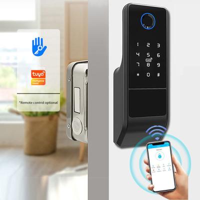 China Wifi WIFI Door Lock Tuya Smart 100 Fingerprint RFID Card Unlock Aluminum Alloy Embedded Lock For Apartment for sale