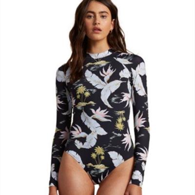 China Factory Wholesale Custom Breathable Fashion Back Zipper Swimwear Women Long Sleeve Printing Rash Guard One Piece Bikini for sale