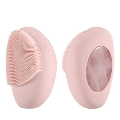 China Acne Treatment 2 in 1 Sonic Silicone Facial Cleansing Brush with Hot 42 Degrees Active Rose Quartz Facial Massager for sale