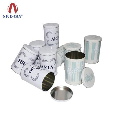 China Stock Canisters Tin Metal Round Spice Canister Airtight Item Kitchen Use Cylinder Metal Pasta Canister for sale