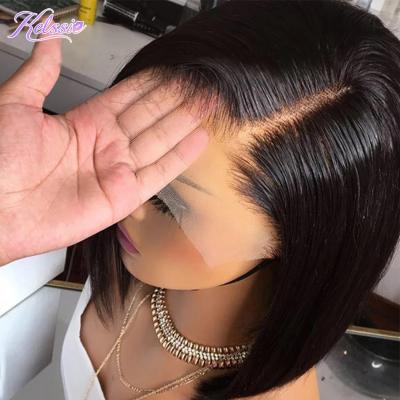 China Cheap Raw Silky Straight Brazilian Hair Transparent Full Lace Wig, Human Raw Hair Bob Wig 180 Closure Density, Bob Wig Human Virgin Hair for sale