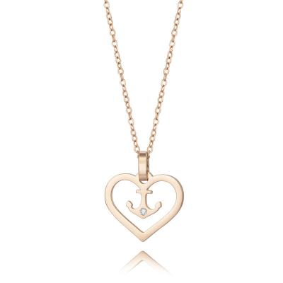 China TRENDARY Peach Steel Hollow Heart Titanium Fashion Jewelry Clavicle Chain Real Diamonds European and American Hot Selling Women's Necklace for sale