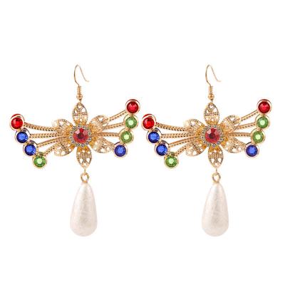 China FASHIONABLE Foreign Trade Trend Butterfly Personality European and American Creative Women Crystal Pearl Earrings Exaggerated Earrings CRNA for sale