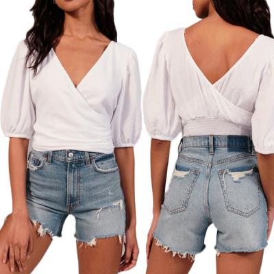 China 2020 New Fashionable Women's Mom Jeans QUICK DRY Skinny Ripped Shorts Summer High Waist Short for sale