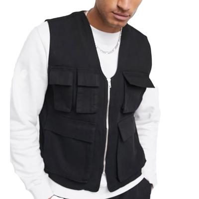 China Anti-Wrinkle Useful Mens V-Neck Cargo Pockets Style Zipper Waistcoat Sleeveless Vest For Men for sale