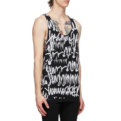 China Anti-wrinkle full graffiti print sleeveless tank top men beach 100% satin cotton blend vest top boy for sale