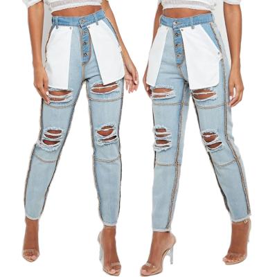 China Sustainable Newcomer Straight Lady Fitted Inside Out Light Blue Button Fly Jeans Distressing Women Jeans for sale