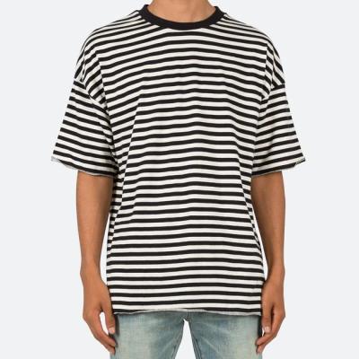 China Wholesale Custom Summer High Quality Fashion Anti-Wrinkle Striped Casual O-Neck Drop Shoulder T-Shirts Men's T-Shirts for sale