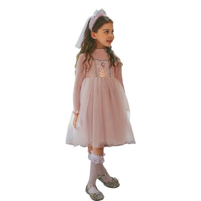 China Latest Designs Breathable Korean Girl Dress Clothing Yarn Fluffy Princess Dress Knitted Children Dress for sale