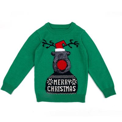 China 2021 Fashion Breathable New Fashion Modern Green Card With Bear Christmas Boy Sweater for sale