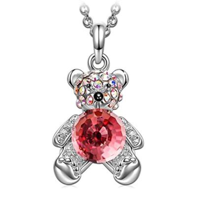 China Crystal Bear Necklace Cute Cute Animal Red Heart Shaped Gemstone Necklace Pendant Lady's Necklace for sale