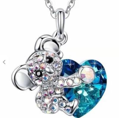 China Cute Fashion Blue Koala Necklace Lady Pendant Crystal Animal Necklace for sale