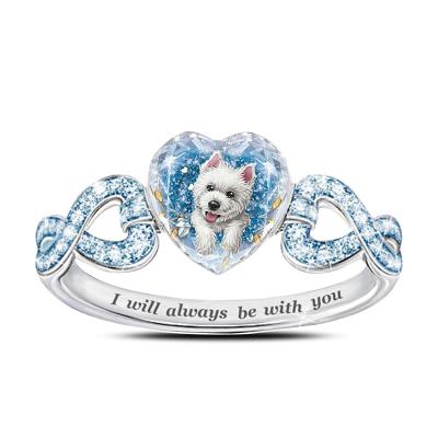 China Hiphop Fashion Cartoon Ring Jewelry Girl Heart Shaped Crystal Animal Dog Ring Set for sale