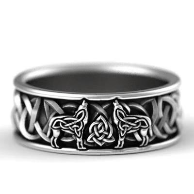 China Retro Fashion Exquisite Wolf Totem Punk Double Men's And Women's Creative Jewelry Ring for sale