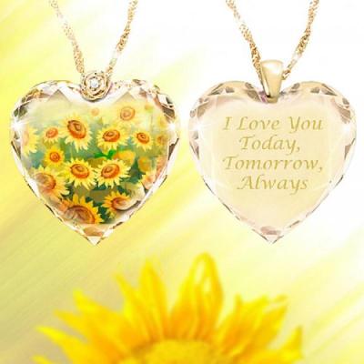 China Creative Vintage Fashion Personality Pendant I Love You Today Tomorrow And Forever Heart Shaped Crystal Sunflower Necklace for sale