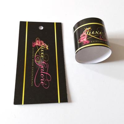 China S-39 Gold Waterproof Tape Black Customized Logo Printing Cheap Paper Sticker Hair Bundles Wraps For Hair Extension Packaging Labels for sale