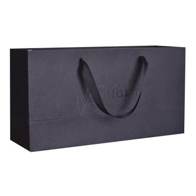 China PB-16 Recyclable Custom Brand Stamp Logo Printing Aluminum Foil Bag Luxury Black Shopping Bags With Rope Handles for sale