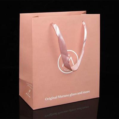 China PB-51 Size Recyclable Custom Logo Printing Small Paper Packaging Custom Printed Cosmetic Paper Bags Sample Kraft Paper Bag Handles for sale