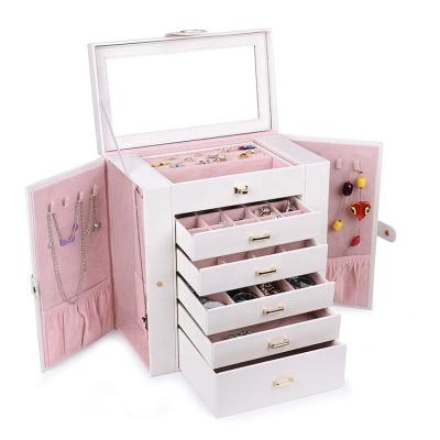 China Large Jewelry Box 5 Drawers Leather White Large Leather Gift Box Custom Jewelry Boxes for sale