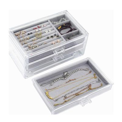 China Acrylic Velvet Jewelry Storage Box with Three Drawers and Display Jewelry Organizer for sale