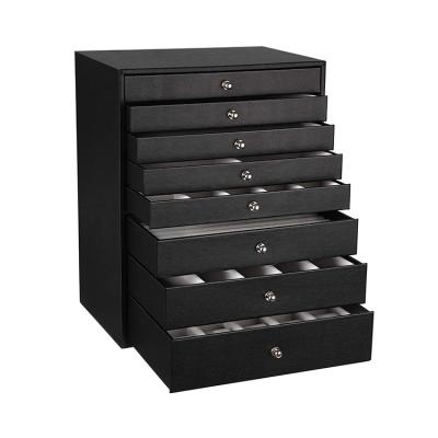 China Large Eight Drawer Luxury Leather Jewelry Box For Necklace Ring Earring Velvet Jewelery Storage Watch Glasses for sale