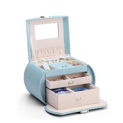 China Good Selling PU Leather Blue Rose Blue Rose Jewelry Box with Handle and Lock Jewelry Storage Gift Boxes for sale