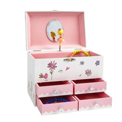 China Kids Folding Gift Make Up Box In Swan And Ballerina Purple Four Drawers Jewelry Organizer for sale