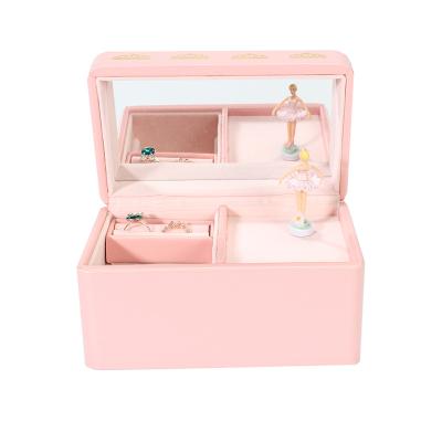 China Leather and Velvet Kids Birthday Gifts Ballerina Pink Musical Jewelry Box for sale