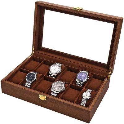 China Luxury Wooden 12 Slots Watch Box Gift Boxes For Mens Wooden Watch Packaging Boxes for sale