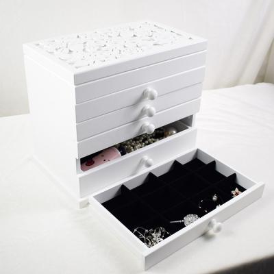 China High Quality Handmade White Lacquer Box Custom Jewelry Box with 5 Drawes Mirror Jewelry Storage Box for sale