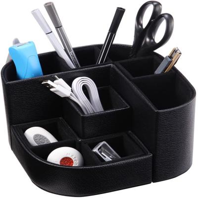 China Eco-Friendly Magnetic Leather Organizer For Pen Holder Office Desk New Design Office Storage PU Desk Set for sale