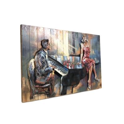 China 100% Handmade Wholesale Paintings 3d Art Music Customized Nordic Wall Art Decor Iron Metal for sale