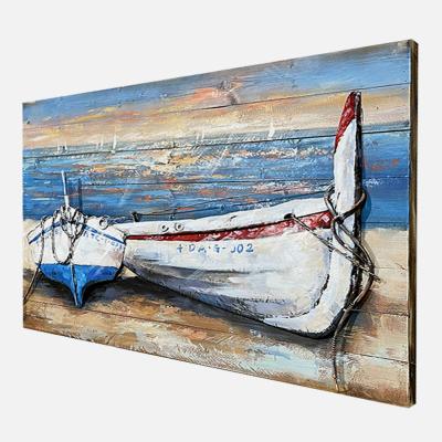 China 100% Handmade Factory Wall Art Picture Ocean Wood Boat Living Room Wall Decor Oil Paintings for sale